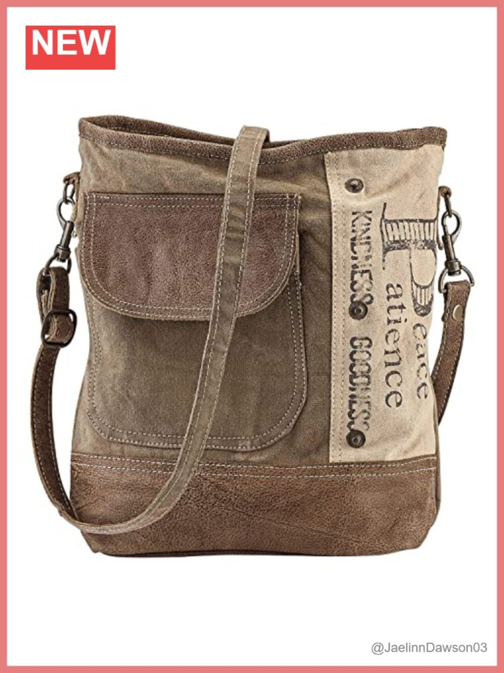Upcycled Canvas Shoulder Bag, Inspirational Tote, Adjustable Strap, Zip